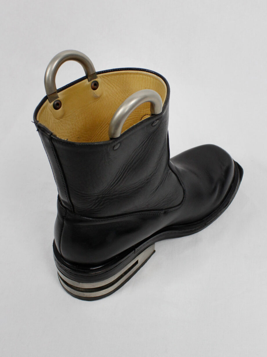 Dirk Bikkembergs black tall boots with metal slit heel and metal pulls 1990s 90s (11)