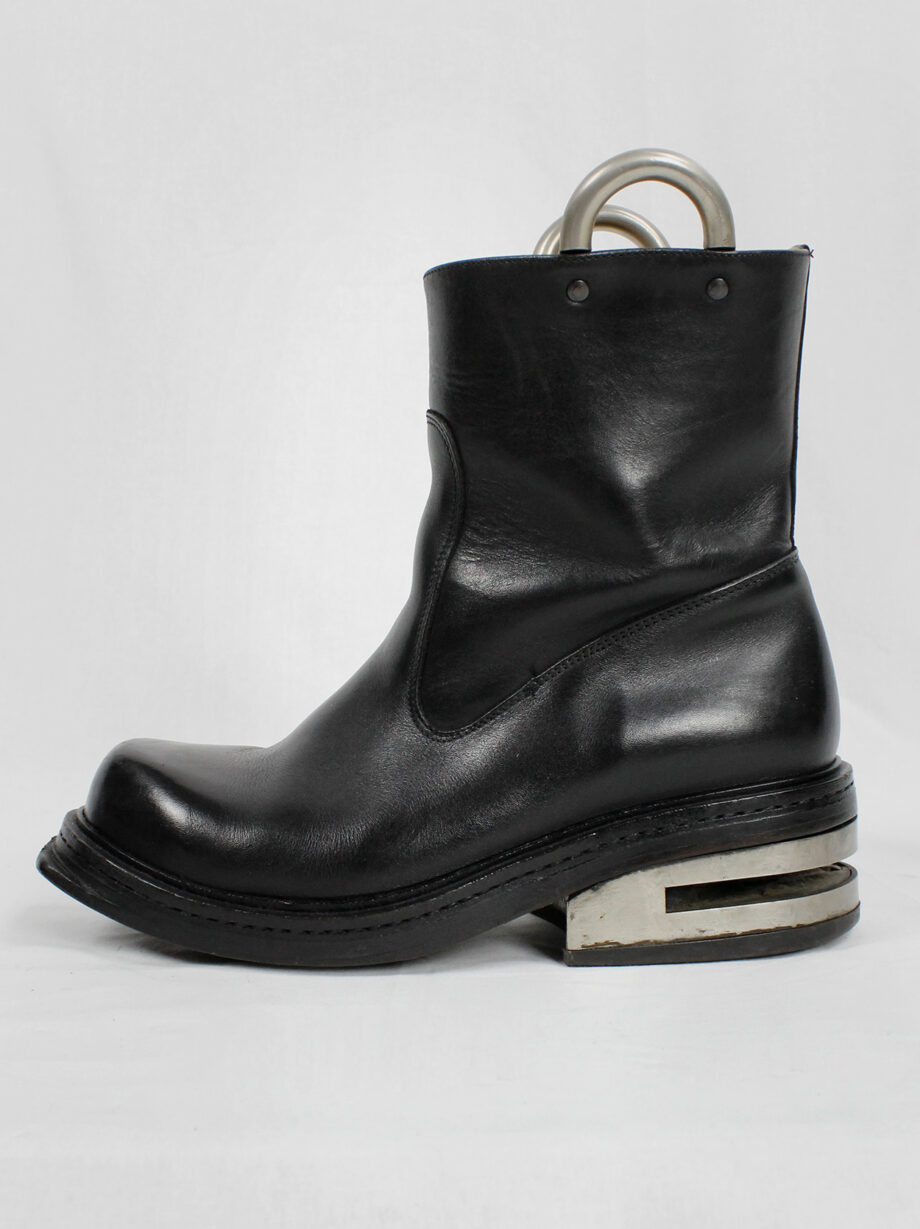 Dirk Bikkembergs black tall boots with metal slit heel and metal pulls 1990s 90s (22)