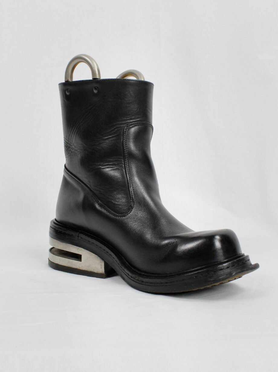 Dirk Bikkembergs black tall boots with metal slit heel and metal pulls 1990s 90s (25)