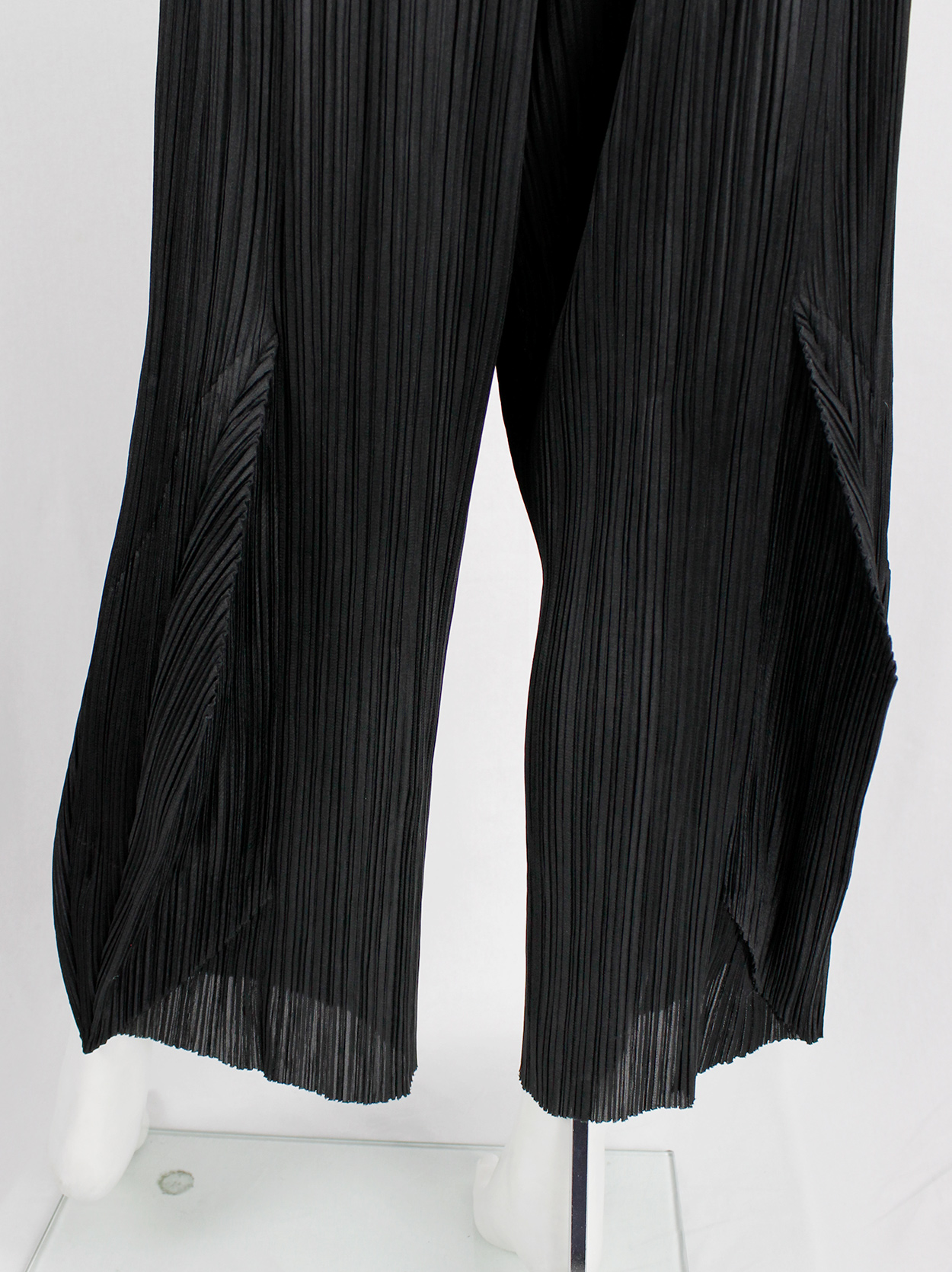 Issey Miyake Pleats Please black wide trousers with 3D triangles at the ...