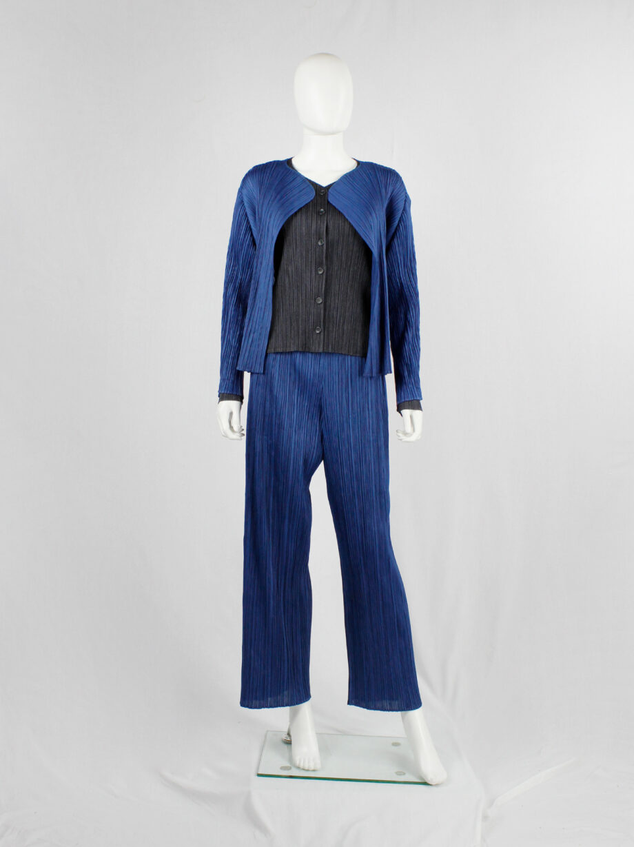 Issey Miyake Pleats Please bright blue trousers and cardigan with fine pleating (17)