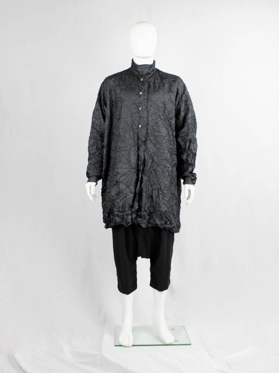 Issey Miyake black oversized shirt in permanently wrinkled fabric (1)