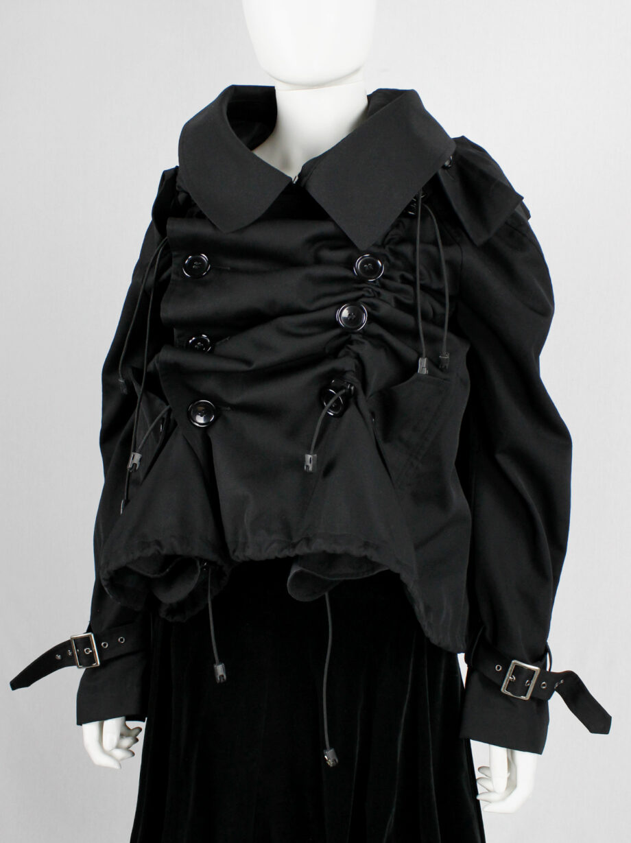 Junya Watanabe black scrunched drawstring jacket with oversized collar fall 2005 (10)