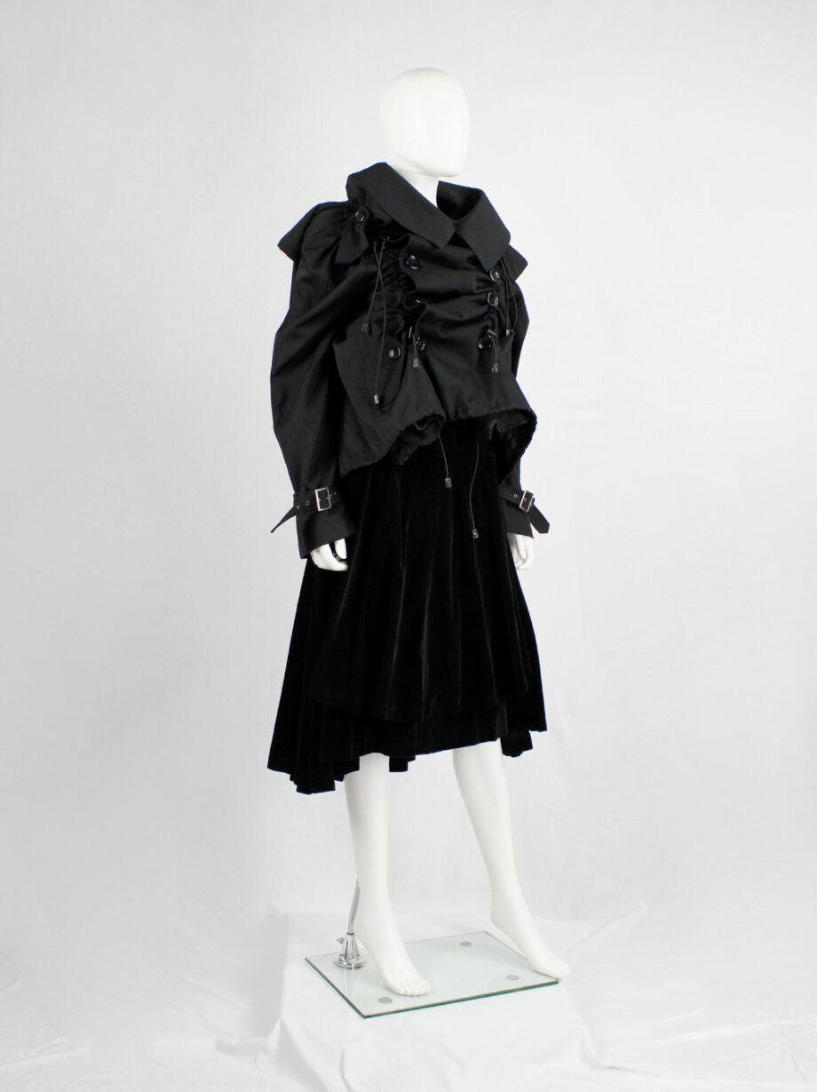 Junya Watanabe black scrunched drawstring jacket with oversized collar fall 2005 (19)