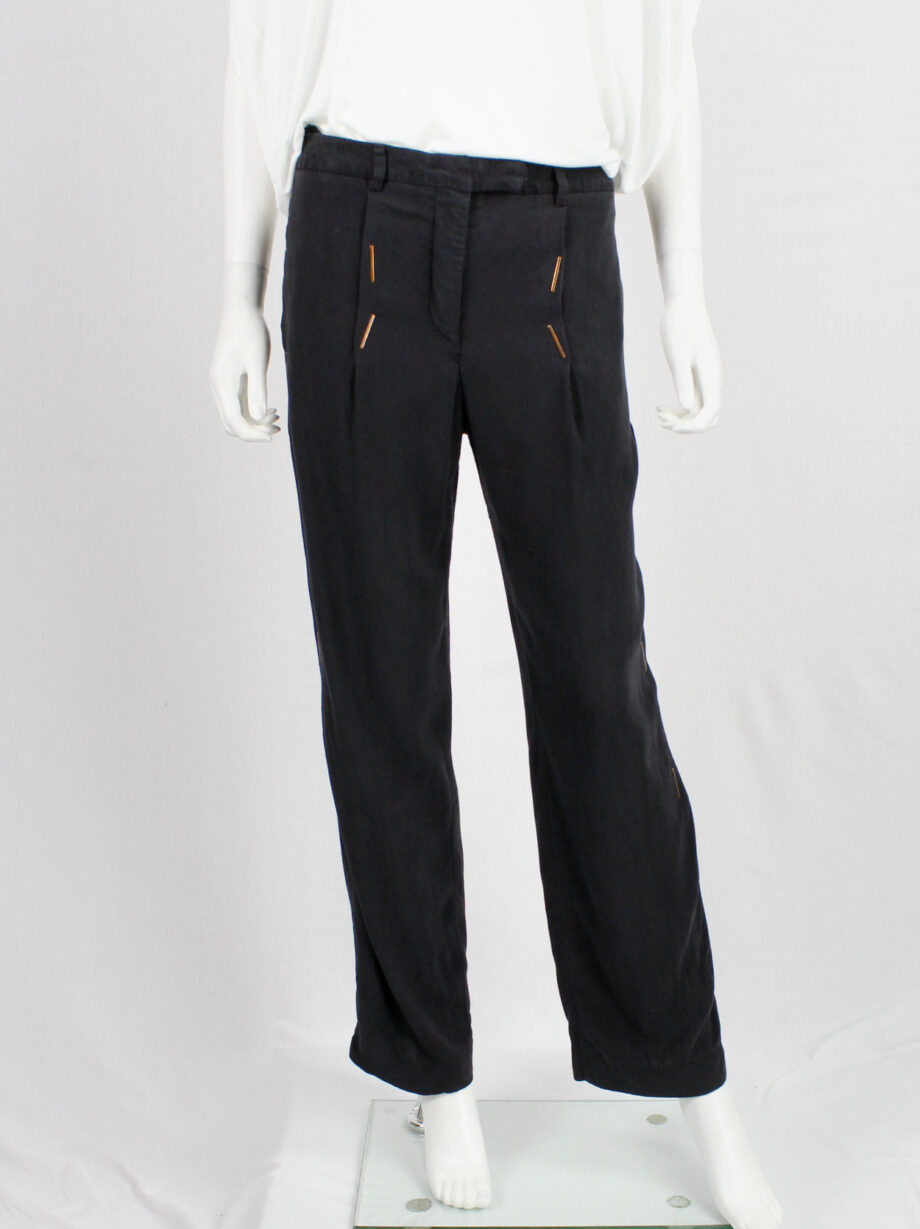 Maison Martin Margiela dark blue loose trousers with bronze staples spring 2007 (9)