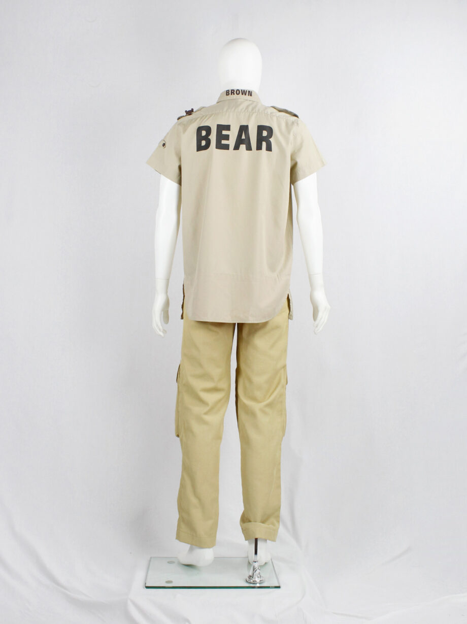 Walter Van Beirendonck WaLT beige safari shirt with brown bear toy and print 1998 (2)