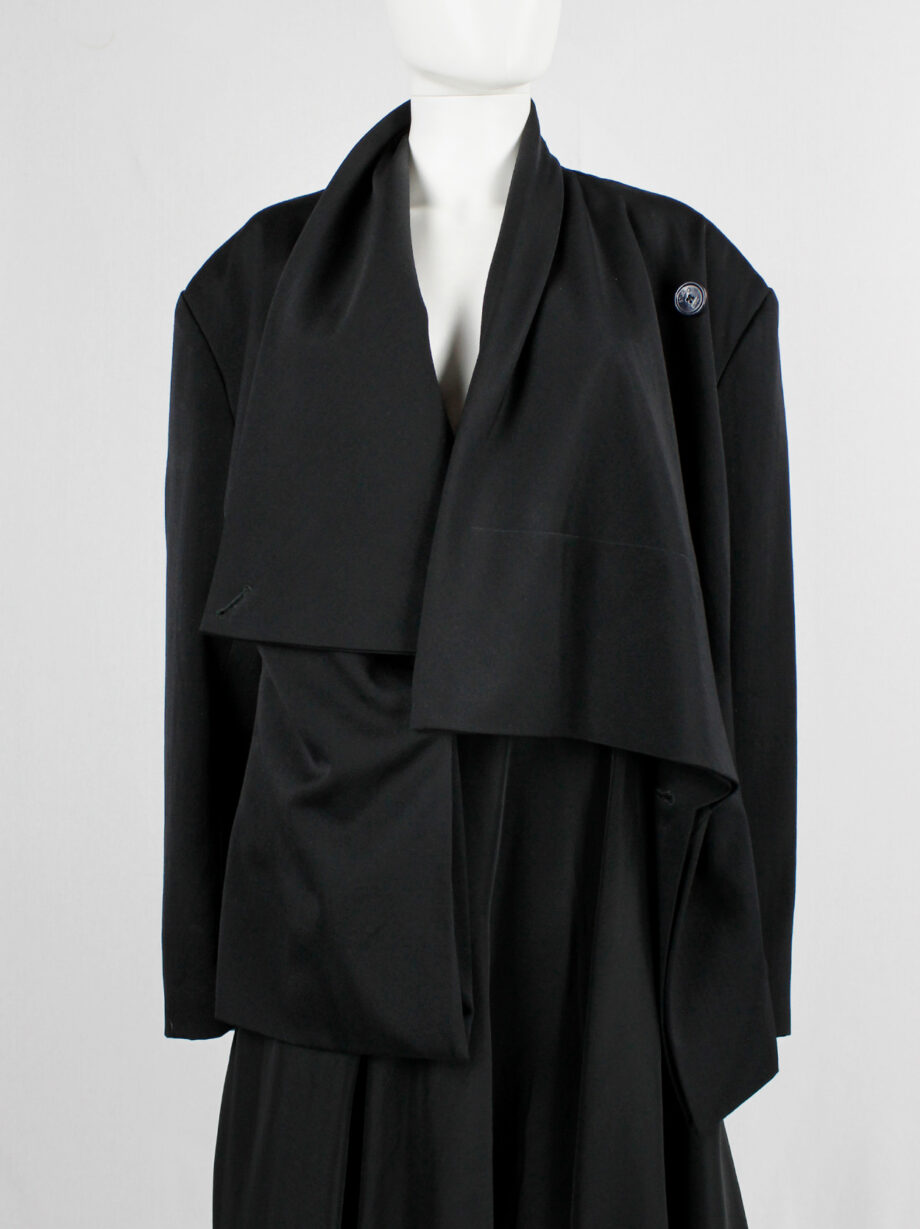 Yohji Yamamoto black asymmetric jacket with double folded draped front panels 1980s (1)