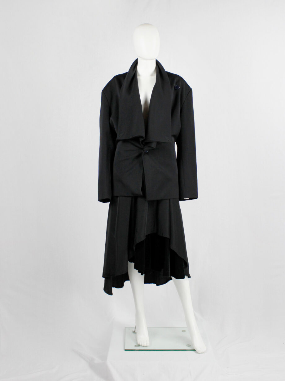 Yohji Yamamoto black asymmetric jacket with double folded draped front panels 1980s (10)