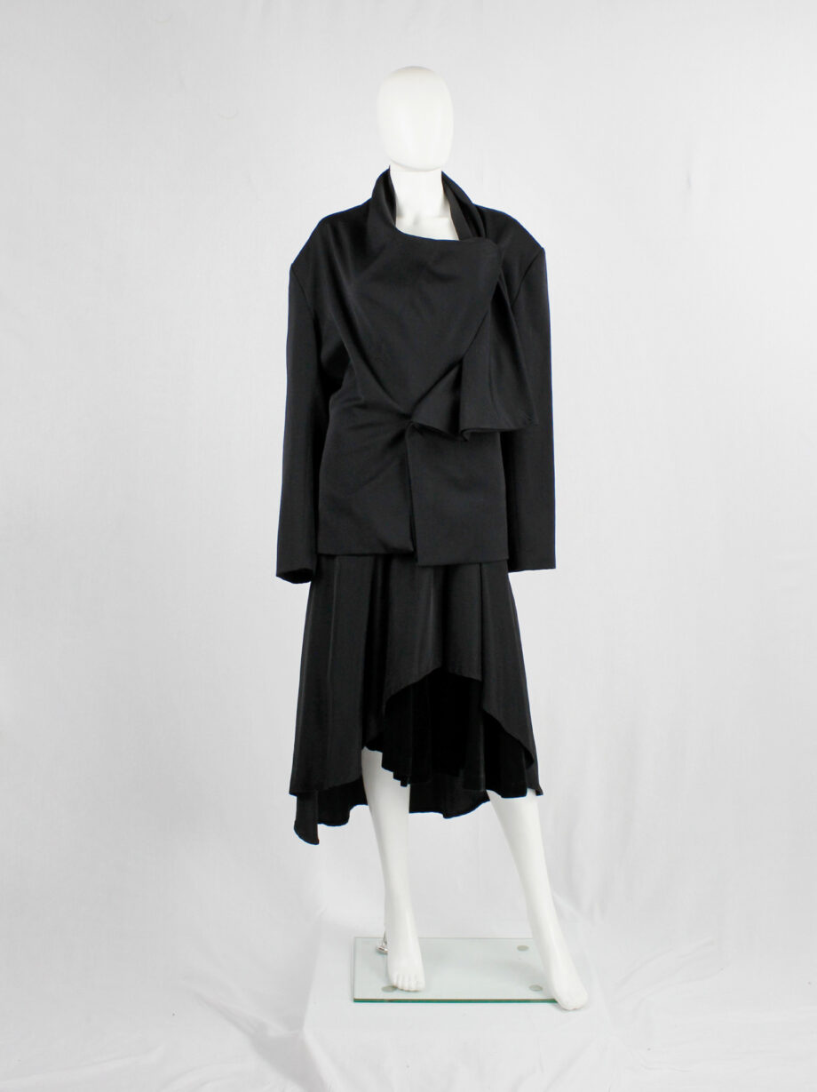 Yohji Yamamoto black asymmetric jacket with double folded draped front panels 1980s (11)