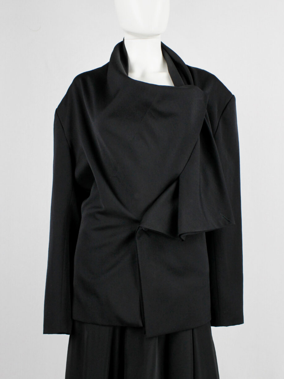 Yohji Yamamoto black asymmetric jacket with double folded draped front panels 1980s (12)