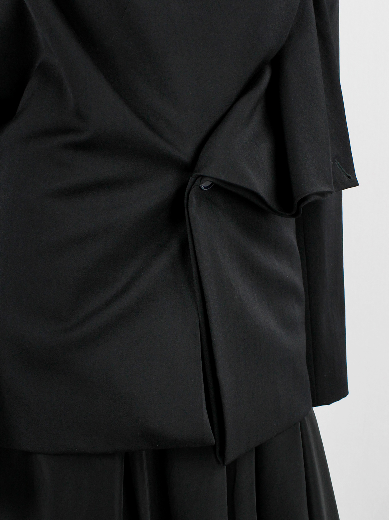 Yohji Yamamoto black asymmetric jacket with double folded draped front ...
