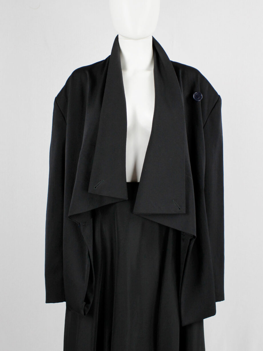 Yohji Yamamoto black asymmetric jacket with double folded draped front panels 1980s (7)