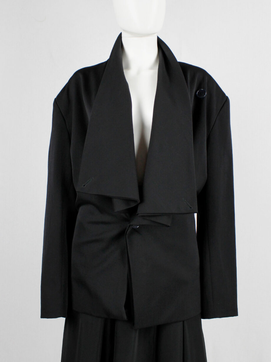 Yohji Yamamoto black asymmetric jacket with double folded draped front panels 1980s (9)
