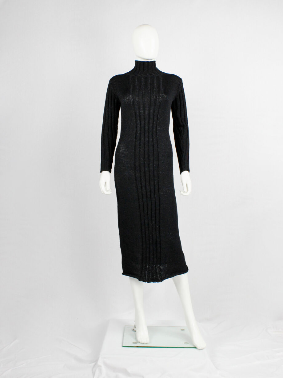 Y’s Yohji Yamamoto black knit dress with ribbed front and turtleneck (5)