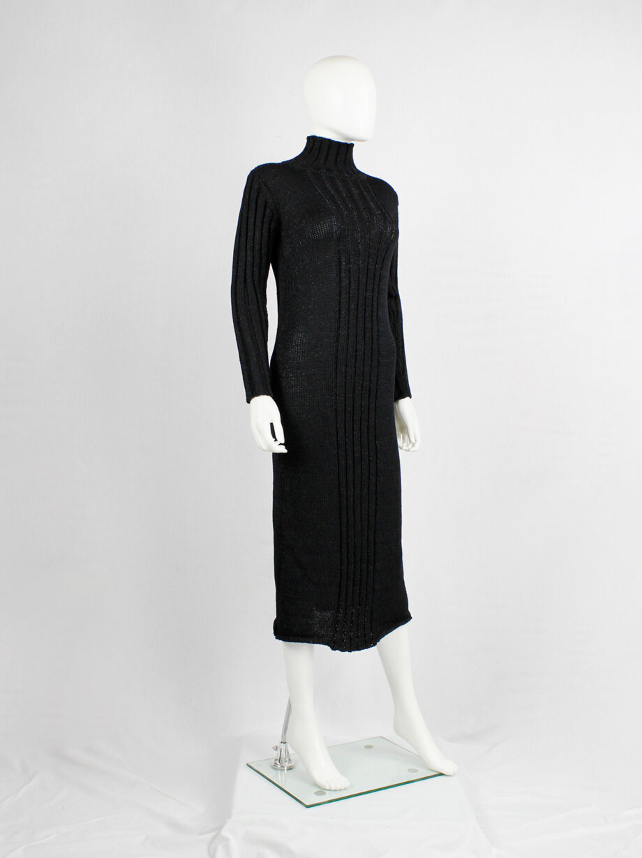 Y’s Yohji Yamamoto black knit dress with ribbed front and turtleneck (6)