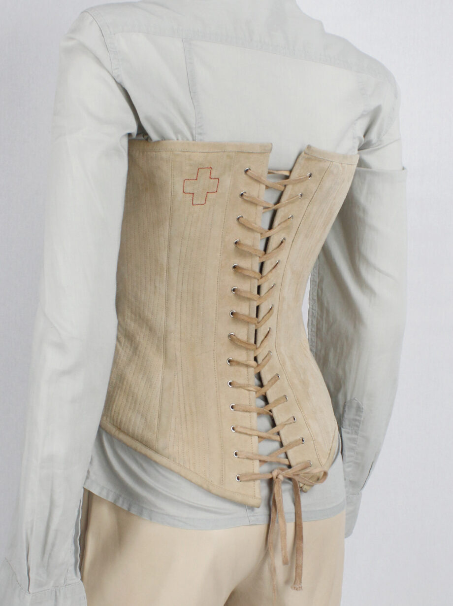 af Vandevorst beige suede corset with front zipper and back lacing spring 2000 (1)