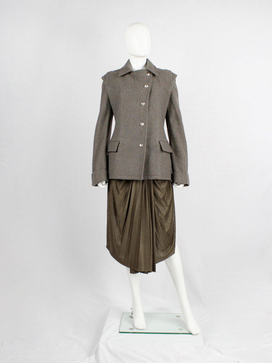 af Vandevorst brown military coat with silver buttons and detachable sleeves fall 1999 (5)
