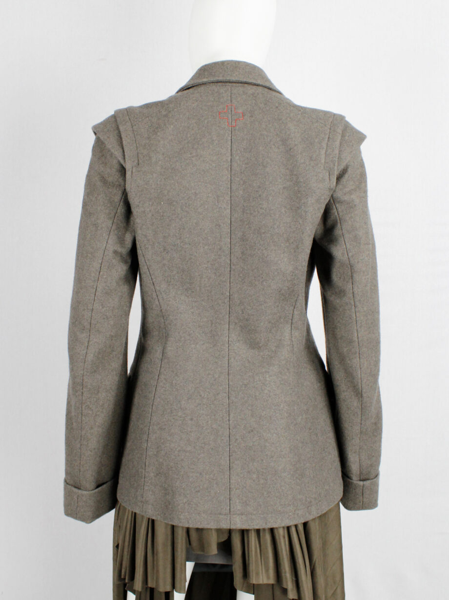 af Vandevorst brown military coat with silver buttons and detachable sleeves fall 1999 (9)