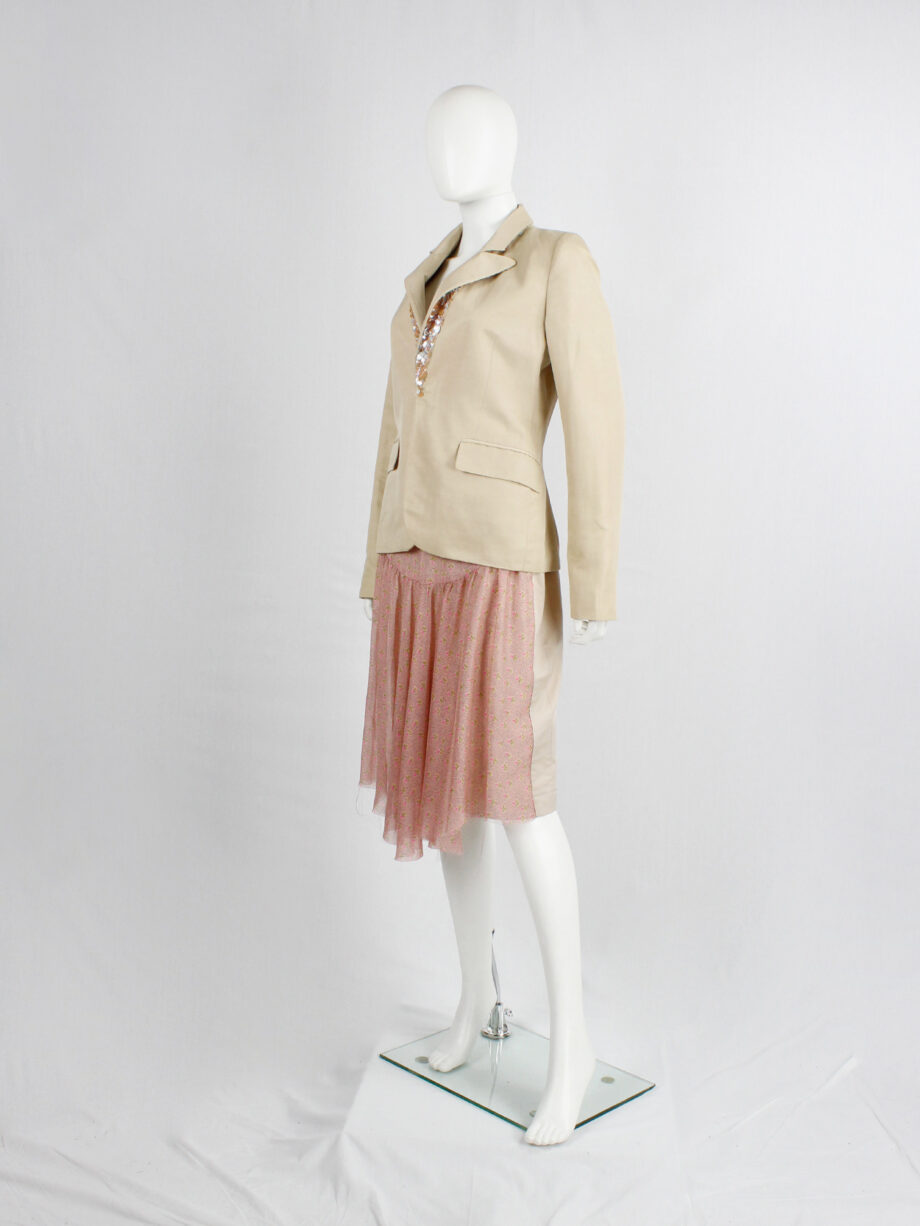 af Vandevorst pink printed skirt with beige back and camel leather belt spring 2005 (1)