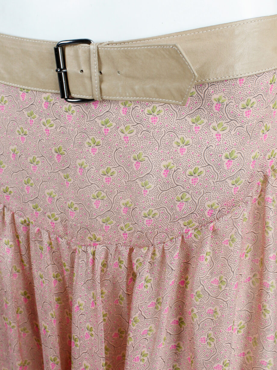 af Vandevorst pink printed skirt with beige back and camel leather belt spring 2005 (16)