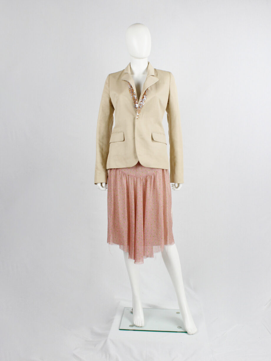 af Vandevorst pink printed skirt with beige back and camel leather belt spring 2005 (18)