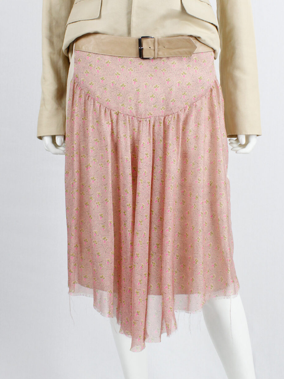 af Vandevorst pink printed skirt with beige back and camel leather belt spring 2005 (5)