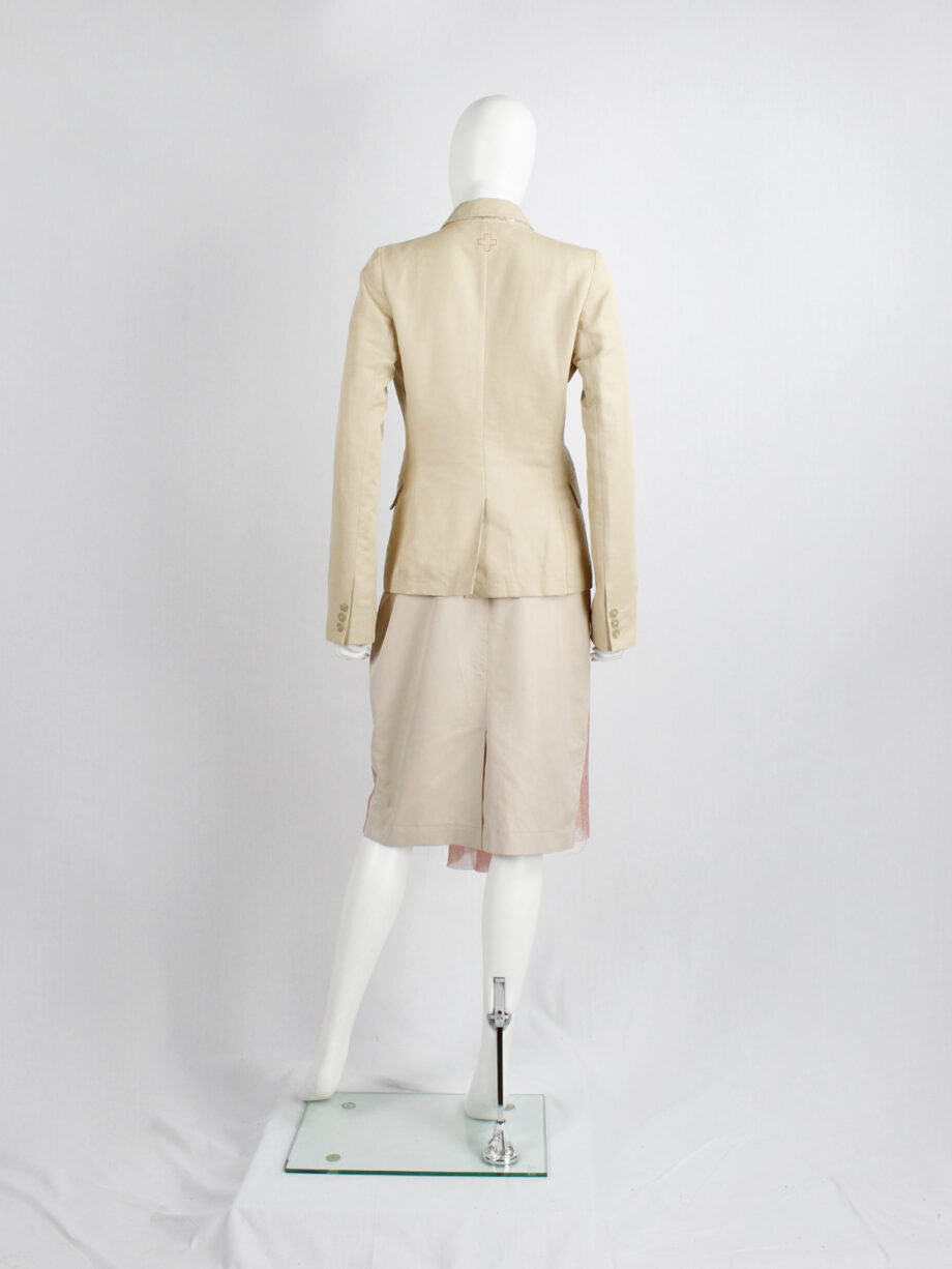 af Vandevorst pink printed skirt with beige back and camel leather belt spring 2005 (7)