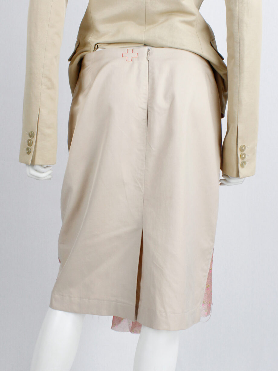 af Vandevorst pink printed skirt with beige back and camel leather belt spring 2005 (8)