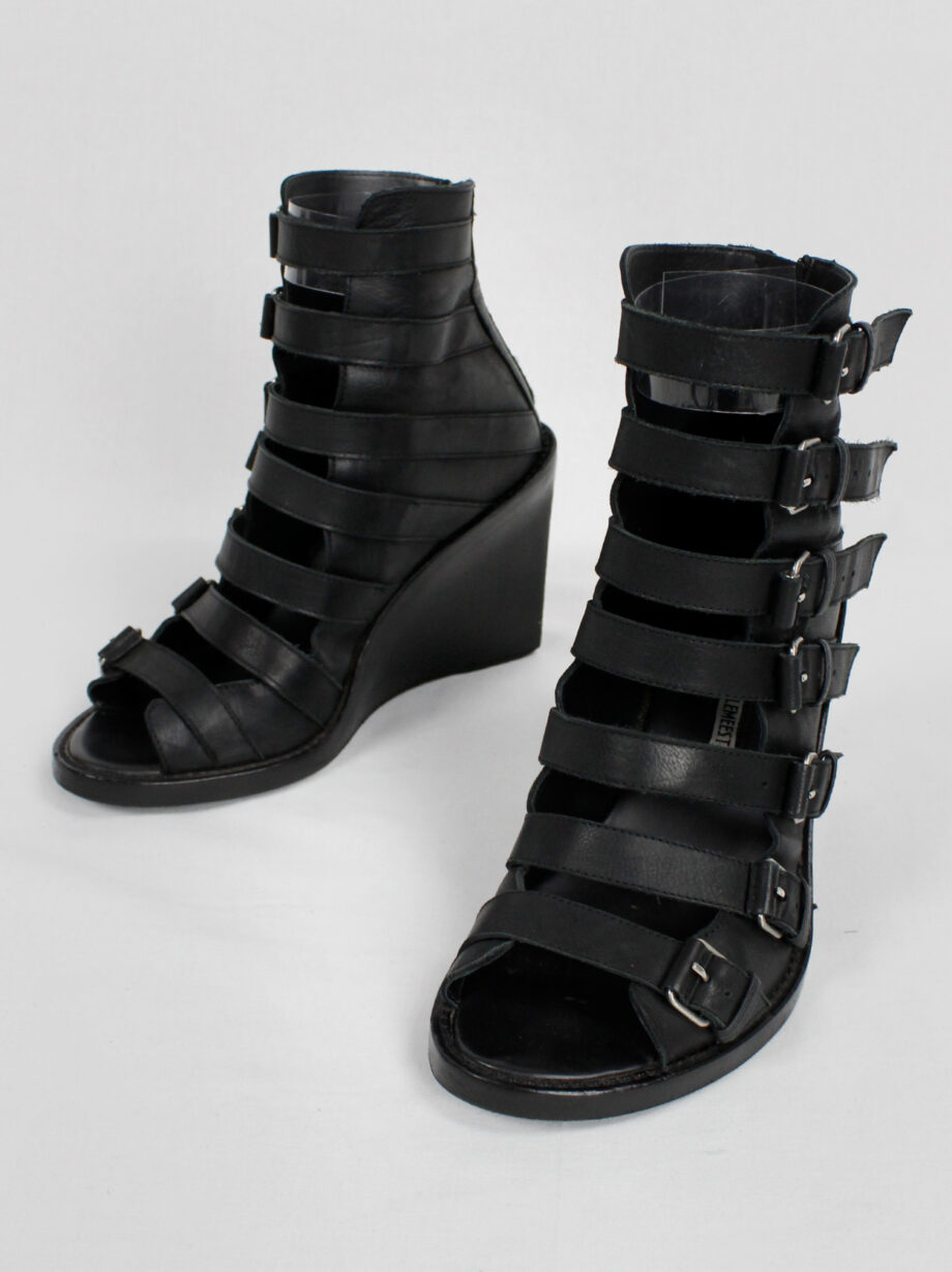 vintage Ann Demeulemeester Blanche black wedge sandals with buckle belts (1)