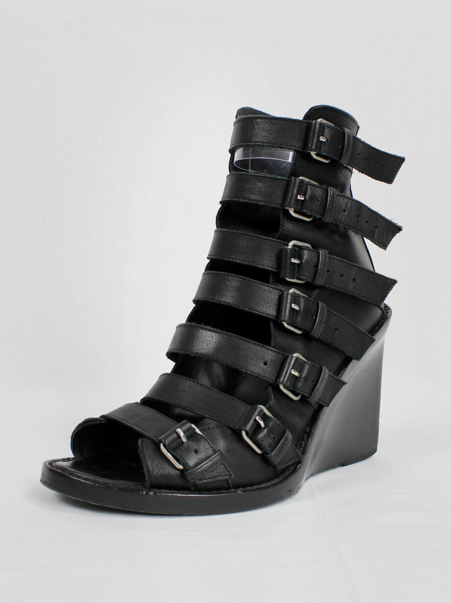 vintage Ann Demeulemeester Blanche black wedge sandals with buckle belts (14)