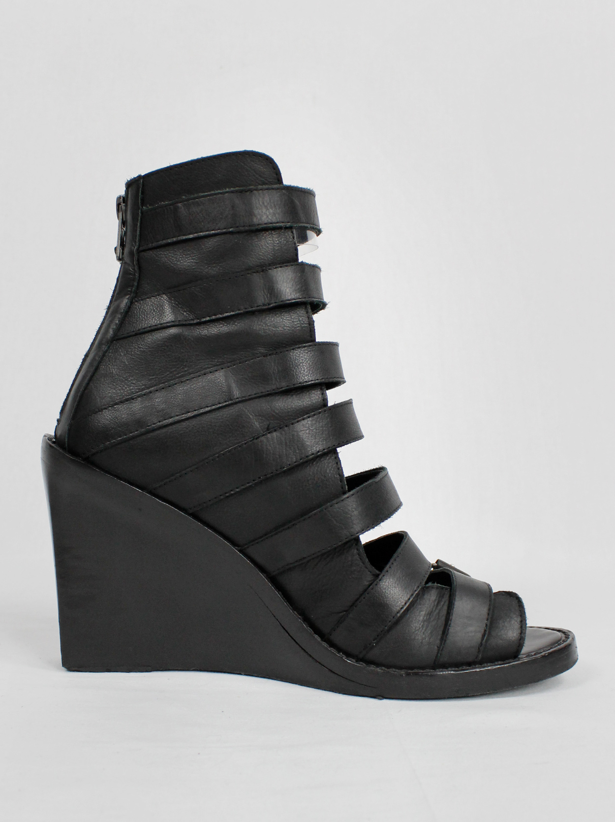 Ann Demeulemeester Blanche black wedge sandals with buckle belts (39 ...