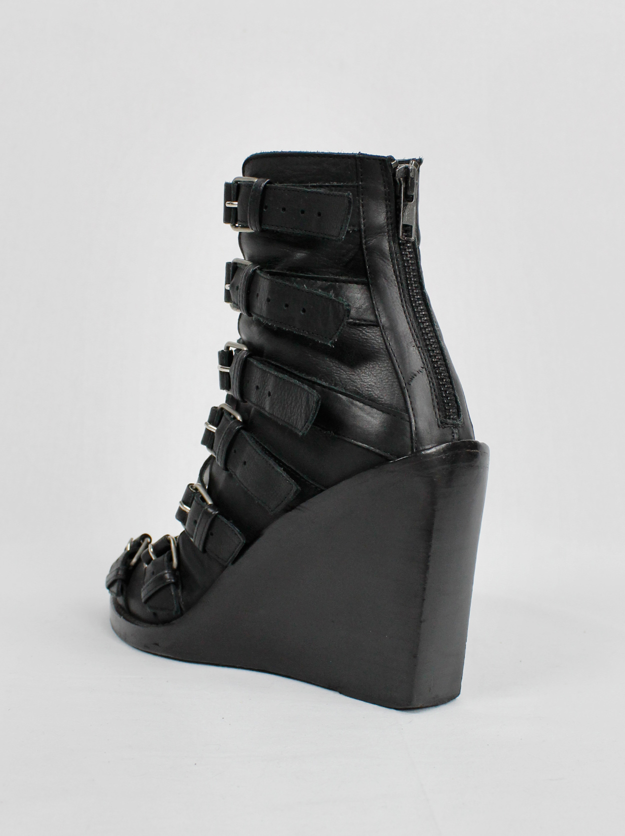 Ann Demeulemeester Blanche black wedge sandals with buckle belts (39 ...