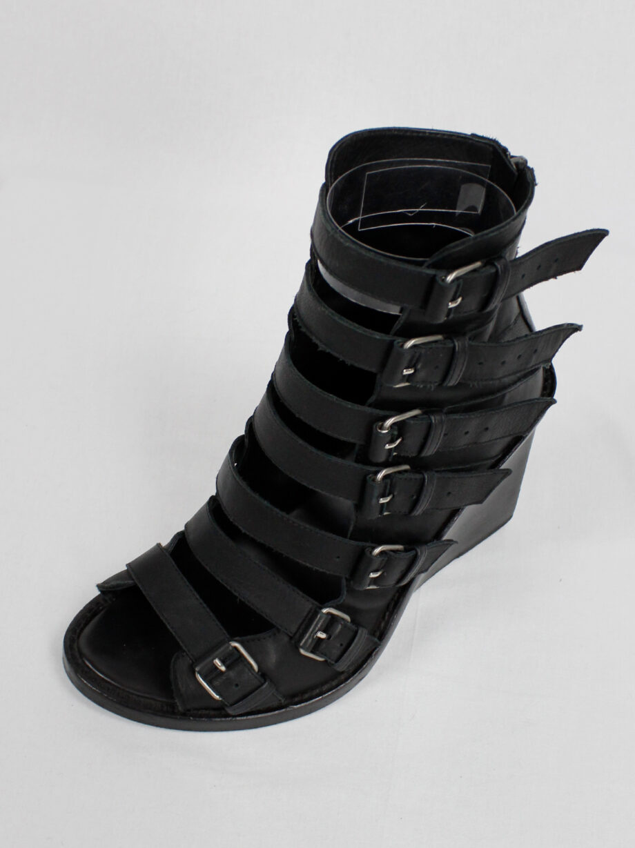 vintage Ann Demeulemeester Blanche black wedge sandals with buckle belts (4)