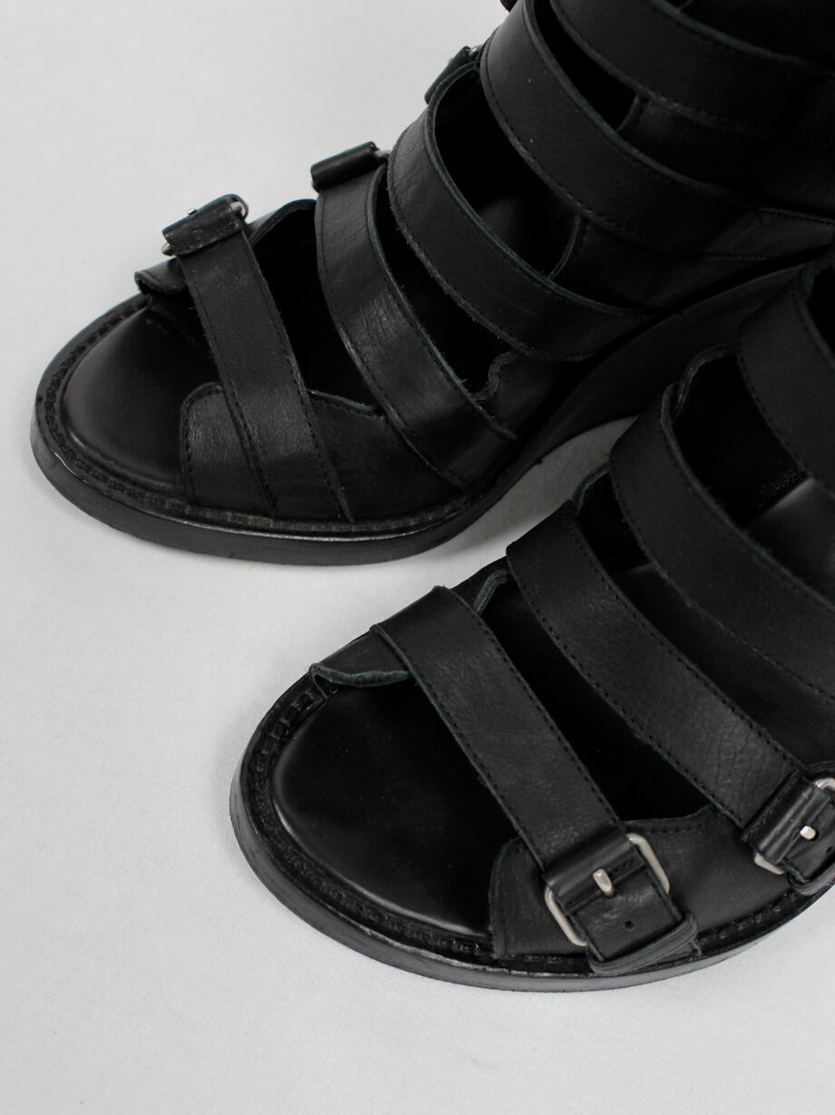 vintage Ann Demeulemeester Blanche black wedge sandals with buckle belts (8)