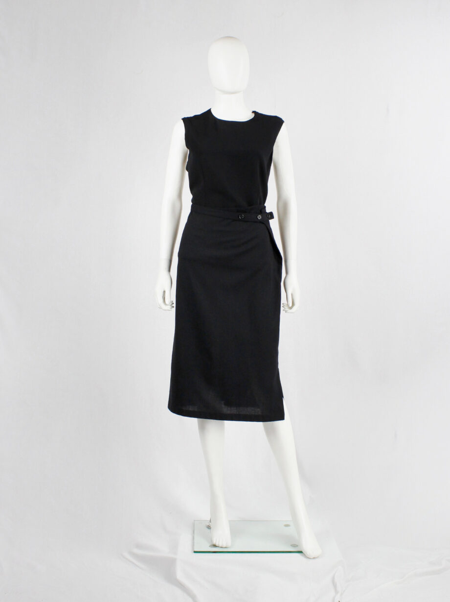 vintage Ann Demeulemeester black midi-skirt with buttoned wrap detail and side slit (2)