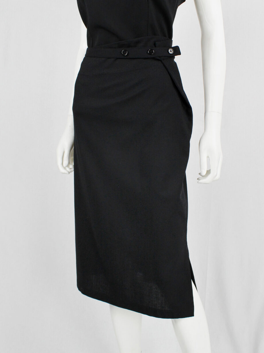 vintage Ann Demeulemeester black midi-skirt with buttoned wrap detail and side slit (5)