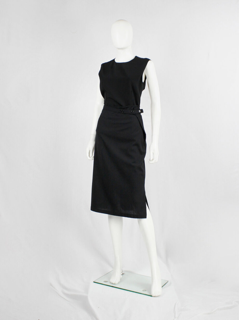 vintage Ann Demeulemeester black midi-skirt with buttoned wrap detail and side slit (6)