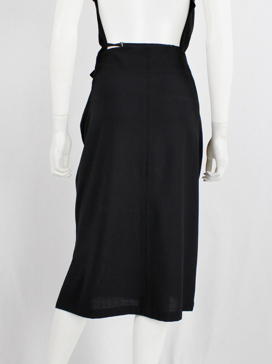 vintage Ann Demeulemeester black midi-skirt with buttoned wrap detail and side slit (8)