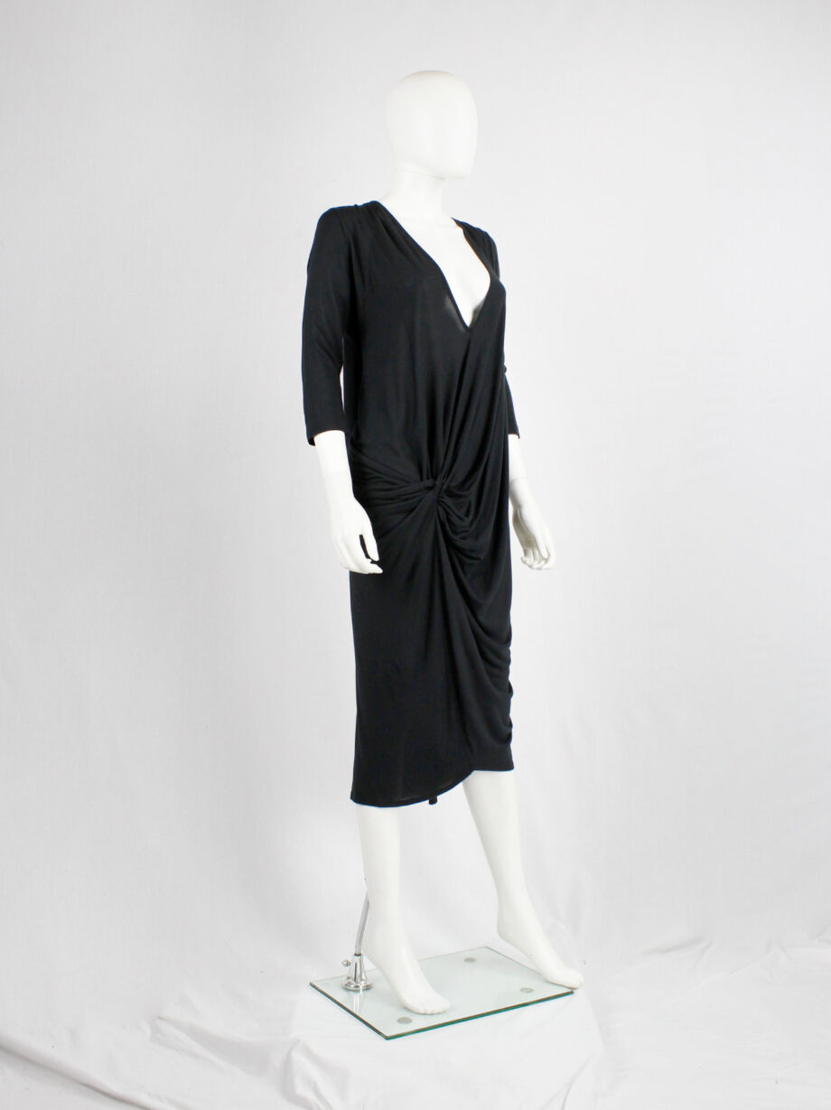 A.F. Vandevorst black midi dress with cape and gathered at the front in a twist (5)