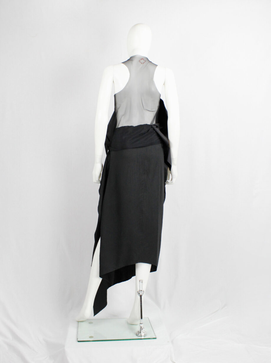 A.F. Vandevorst black sheer top with military shirt draped on the front fall 1999 (17)