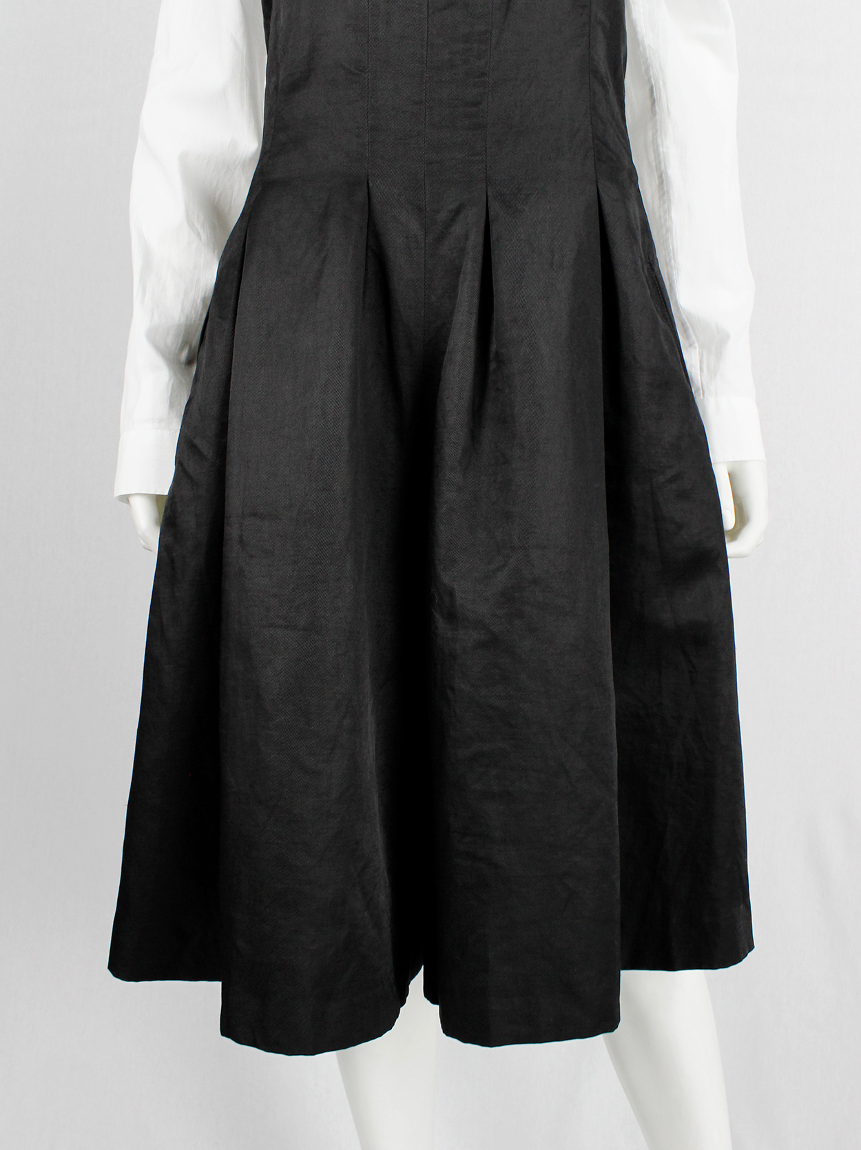 A.F. Vandevorst black wide trousers made into a strapless dungaree ...