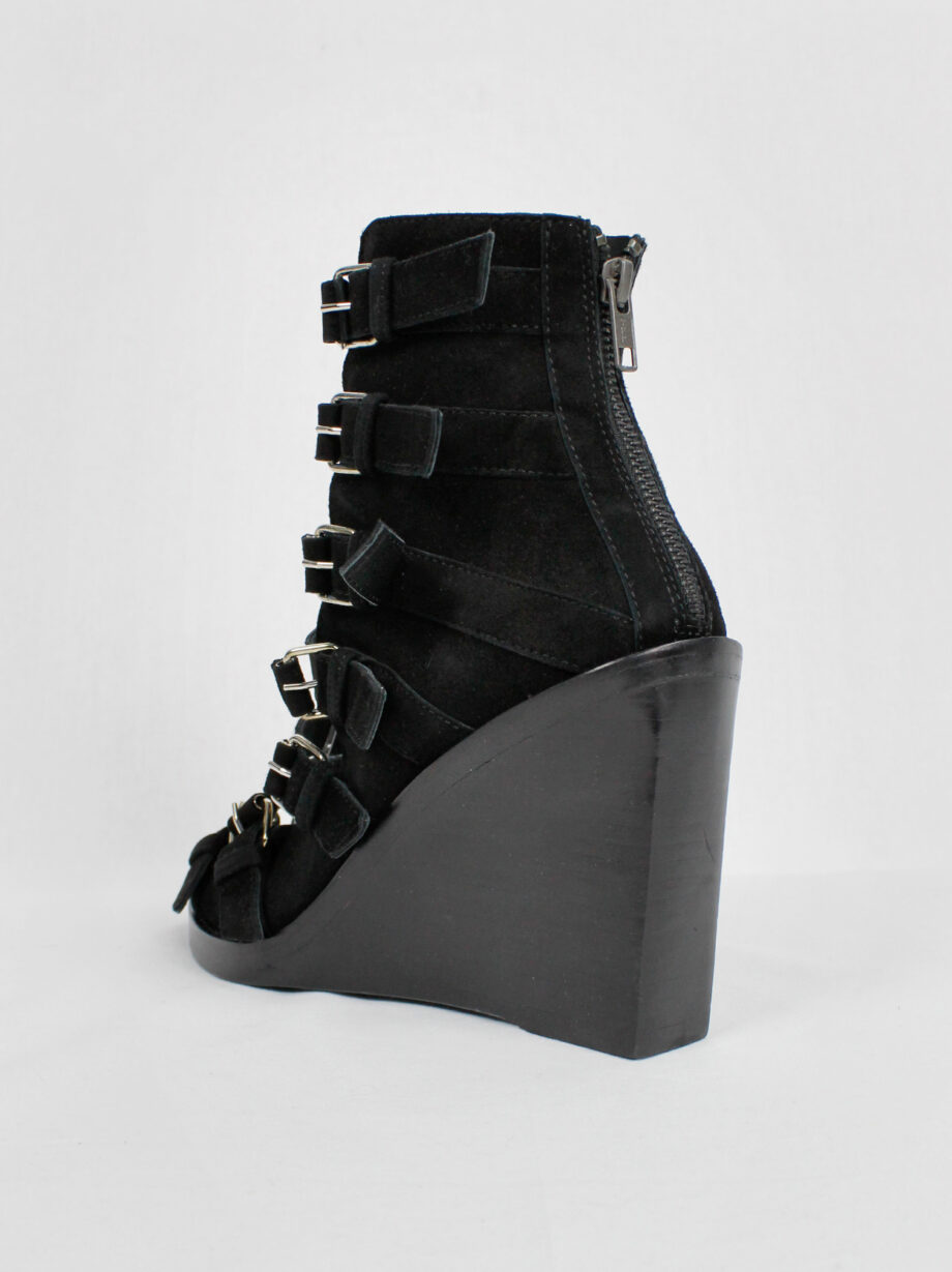 Ann Demeulemeester Blanche black suede wedge sandals with buckle belts (11)