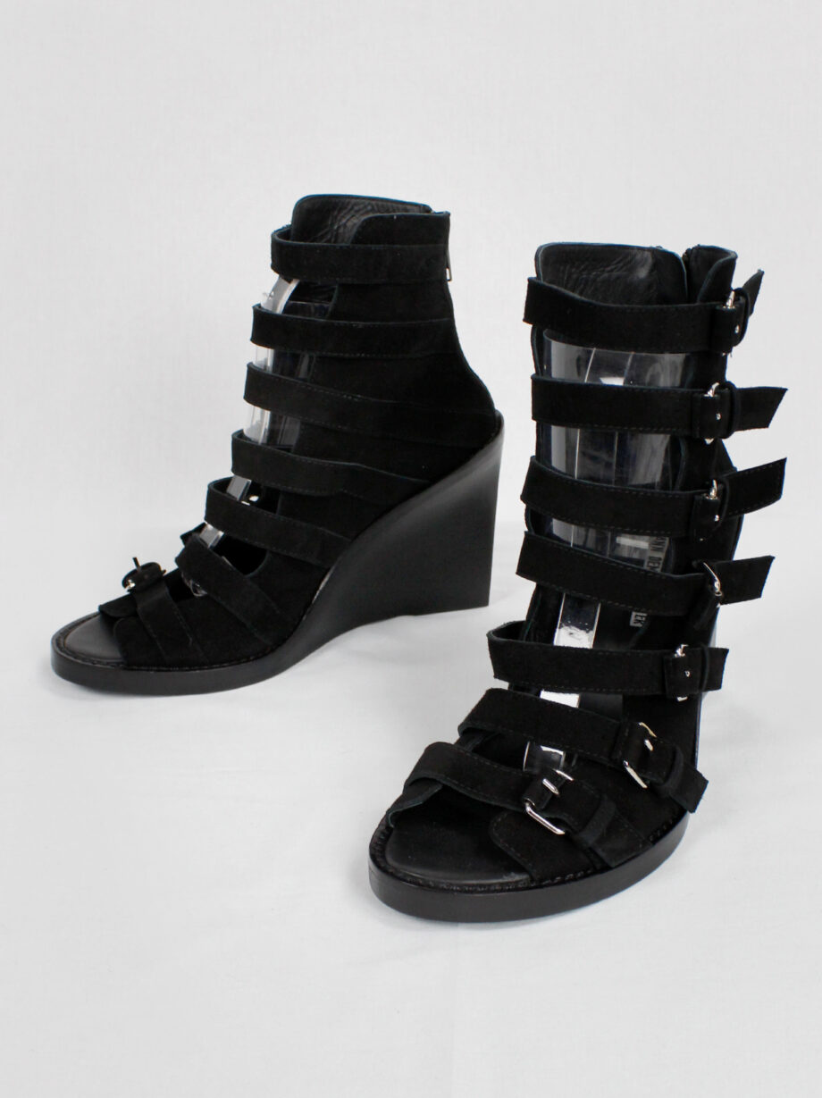 Ann Demeulemeester Blanche black suede wedge sandals with buckle belts (13)