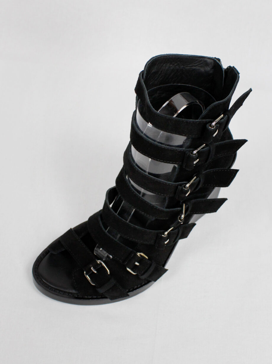 Ann Demeulemeester Blanche black suede wedge sandals with buckle belts (16)