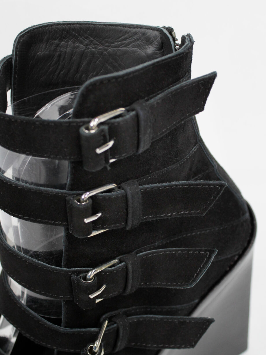 Ann Demeulemeester Blanche black suede wedge sandals with buckle belts (19)