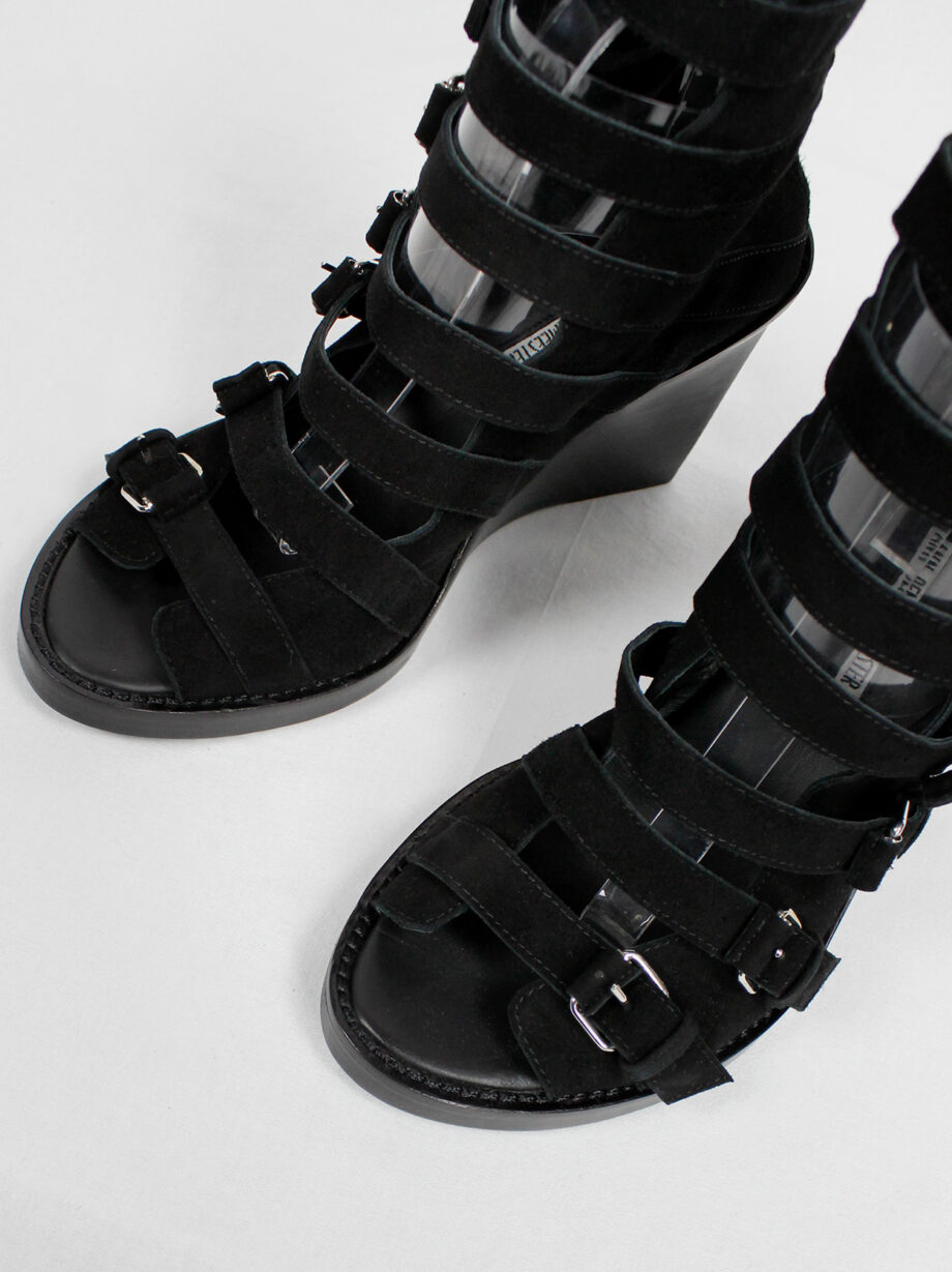 Ann Demeulemeester Blanche black suede wedge sandals with buckle belts (21)