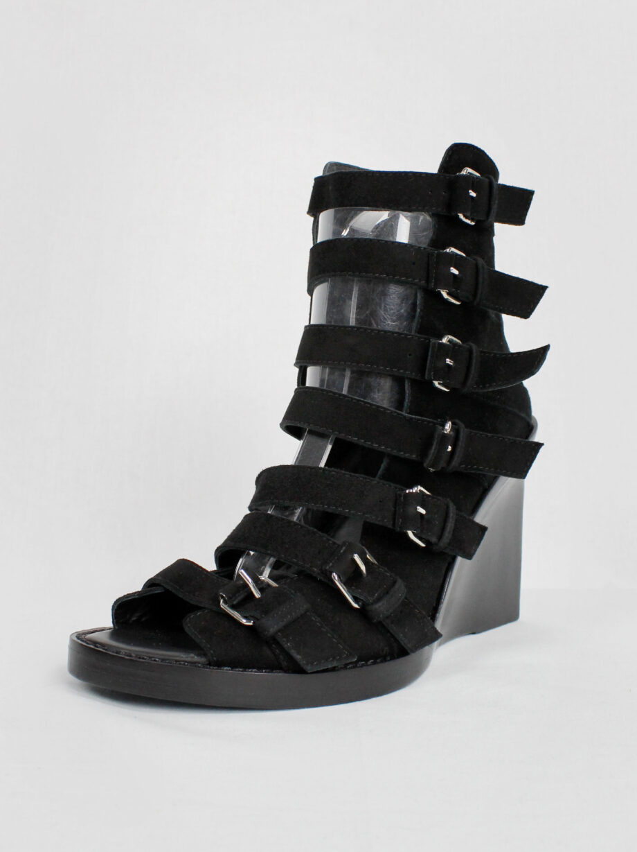 Ann Demeulemeester Blanche black suede wedge sandals with buckle belts (5)