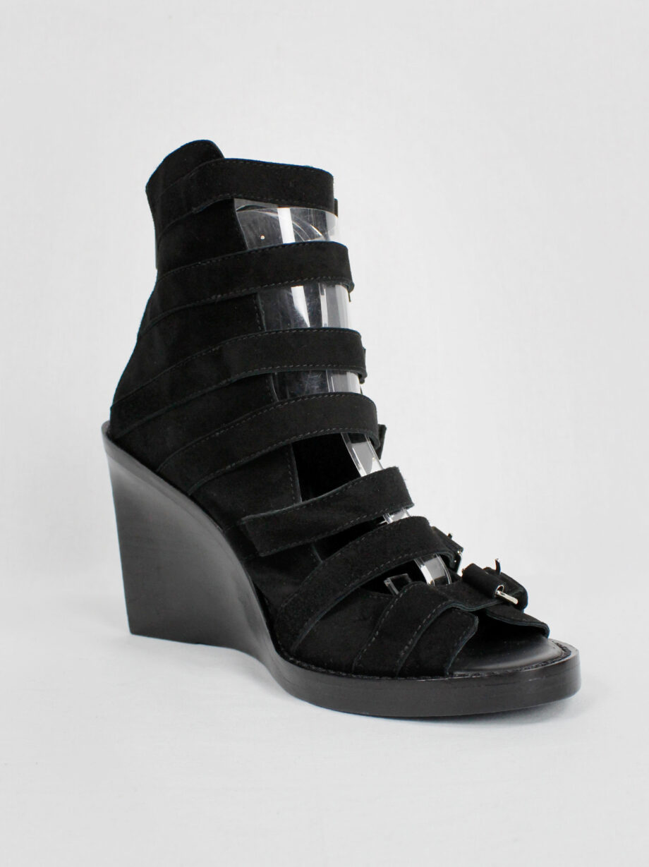 Ann Demeulemeester Blanche black suede wedge sandals with buckle belts (7)