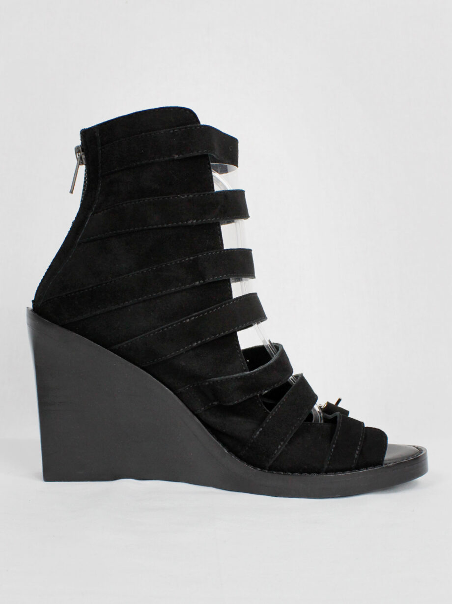 Ann Demeulemeester Blanche black suede wedge sandals with buckle belts (8)
