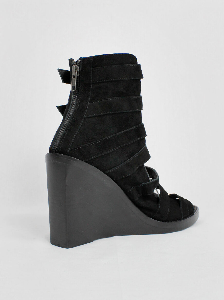 Ann Demeulemeester Blanche black suede wedge sandals with buckle belts (9)